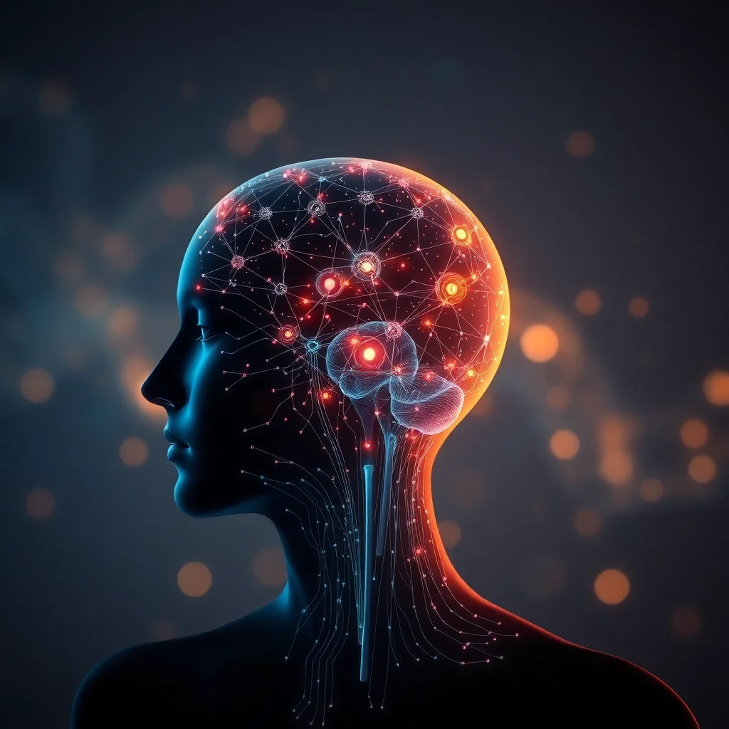 A glowing, digital representation of a brain.