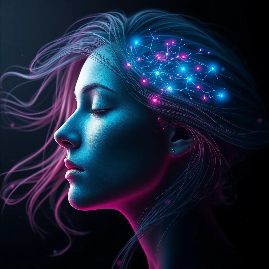 Abstract representation of a human mind with glowing neural networks